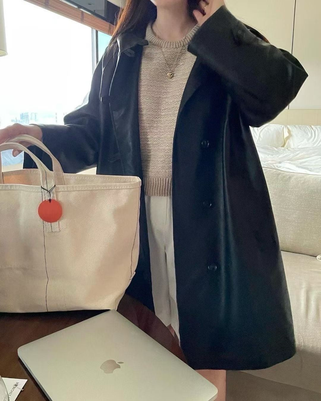 Premium - Soft Faux Leather Hooded Overcoat
