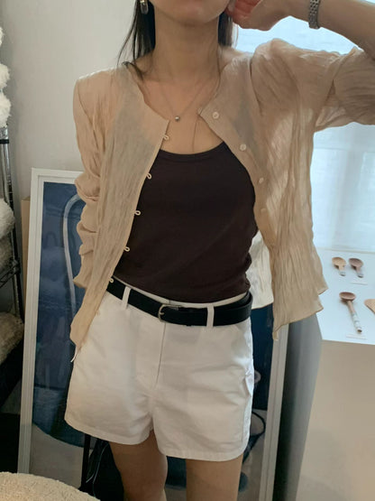 Hook-Button Crinkle Veil 2-way Top | 皺褶輕紗鉤扣2-way罩衫