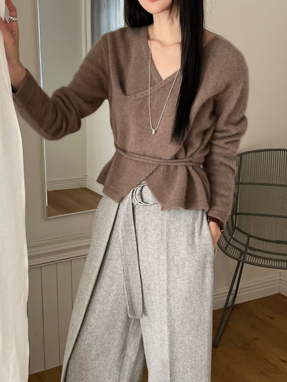 <<簡約層次>> Raccoon Wrap Top | 浣熊毛交疊上衣