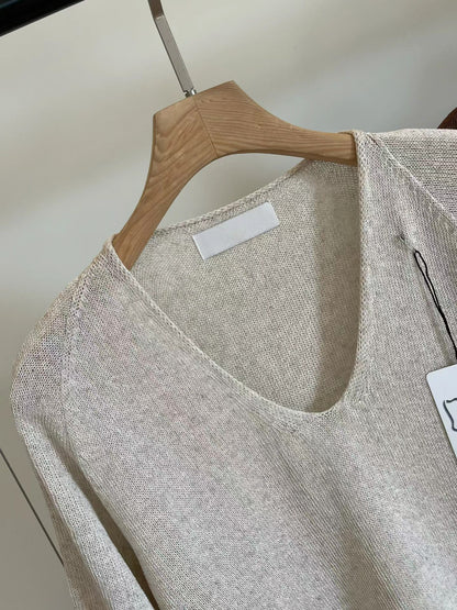 [𝑳𝒊𝒏𝒆𝒏 𝑬𝒅𝒊𝒕] Wholegarment Classic V Neck Linen Knit