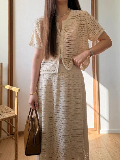 Linen Crochet Resort Skirt | 麻質鉤針編織中長裙