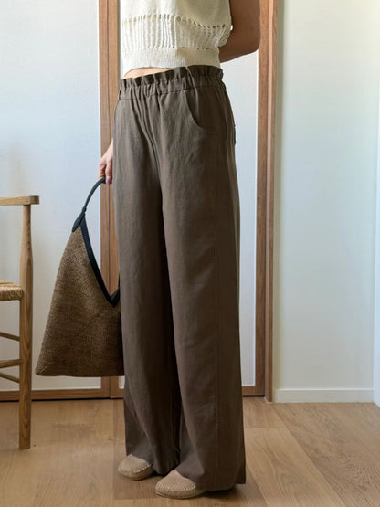 Scrunched Waist Linen-Tencel Pants | 抓皺腰線天絲亞麻長褲