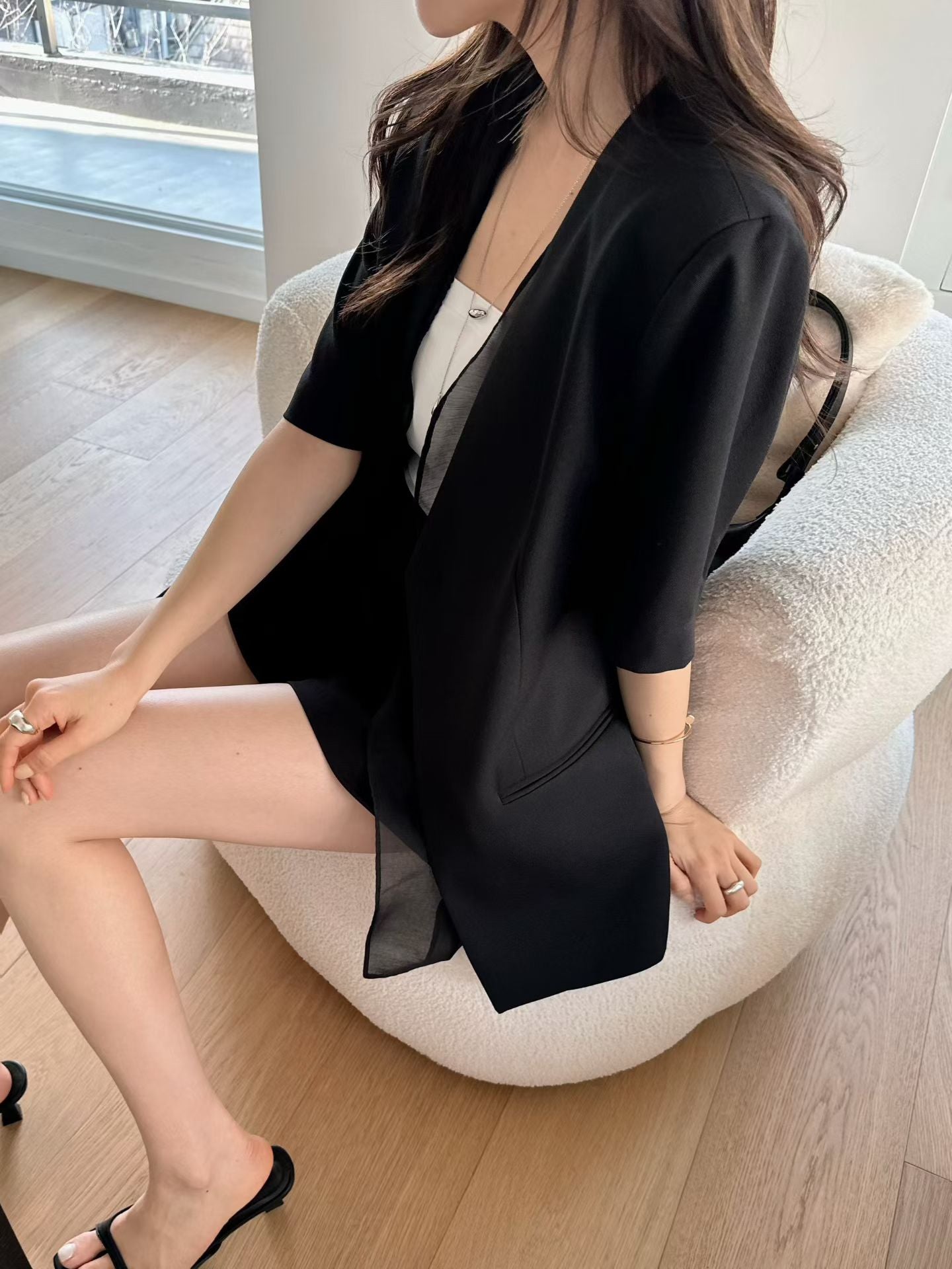 Lace-Trim Layered Blazer | 蕾絲滾邊拼接西裝外套