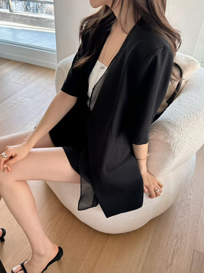 Lace-Trim Layered Blazer | 蕾絲滾邊拼接西裝外套