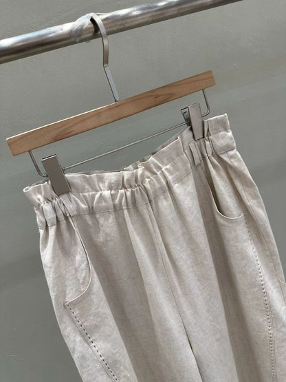 Scrunched Waist Linen-Tencel Pants | 抓皺腰線天絲亞麻長褲