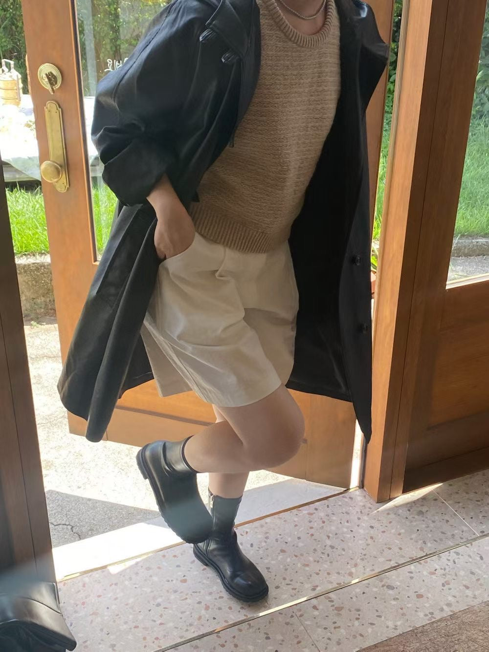 Premium - Soft Faux Leather Hooded Overcoat