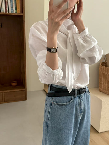 [連線壓軸加碼款] 優美版型 | Snowy Chiffon Necktie Blouse