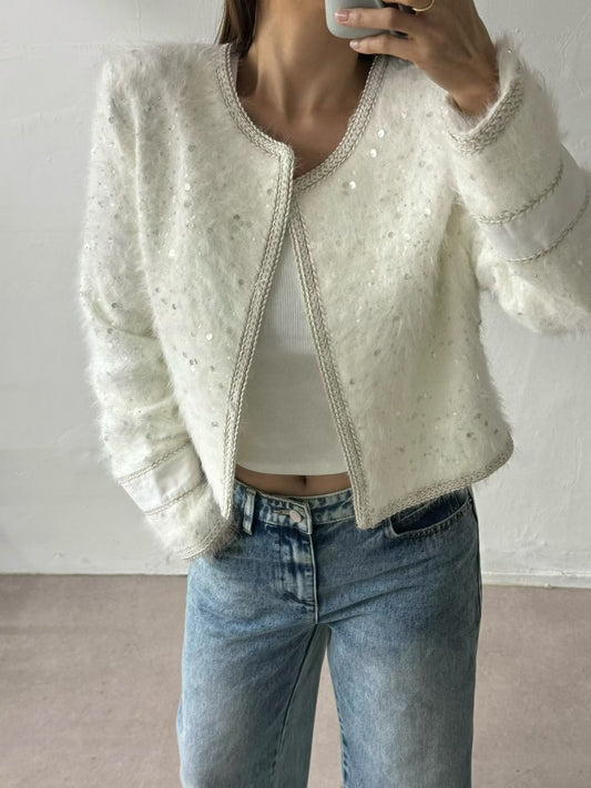 Sparkles Cropped Flurry Tweed Blazer