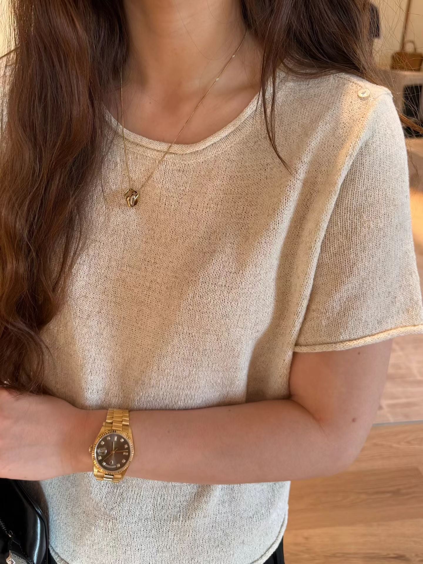 Petite Ruffle Hem Linen Tee | 卷邊短袖麻質Tee