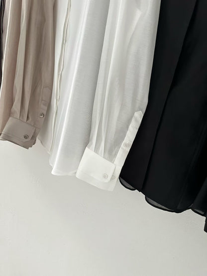 【85%親膚天絲~】Luxurious Tencel Sheer Patched Shirt | 輕透拼接防囇衣