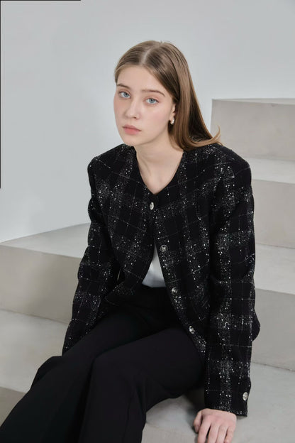 Classic Collarless Checkered Blazer | 英倫優雅風格紋外套