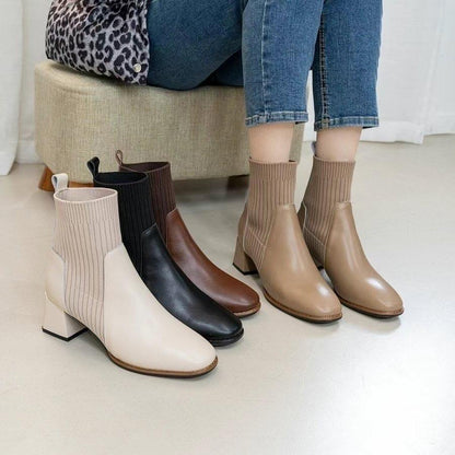 Calf Leather Sock Ankle Boots | 秋冬百搭牛皮拼襪子短boot