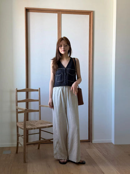 Scrunched Waist Linen-Tencel Pants | 抓皺腰線天絲亞麻長褲