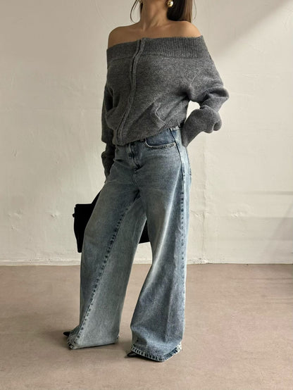 Off Shoulder Zip Up Top