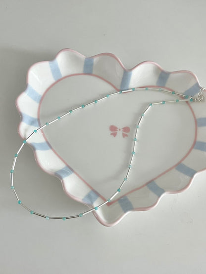 Minimal Ice Beaded Necklace | 極簡冰藍細珠頸鏈