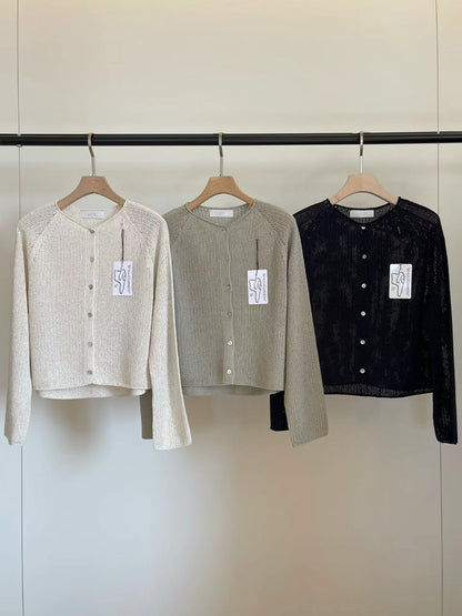 [𝑳𝒊𝒏𝒆𝒏 𝑬𝒅𝒊𝒕] Wholegarment Shoulder Detail Cardigan | 肩膊細節圓領外套