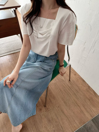 Square Neck Scrunchie Blouse | 方領皺褶細節上衣