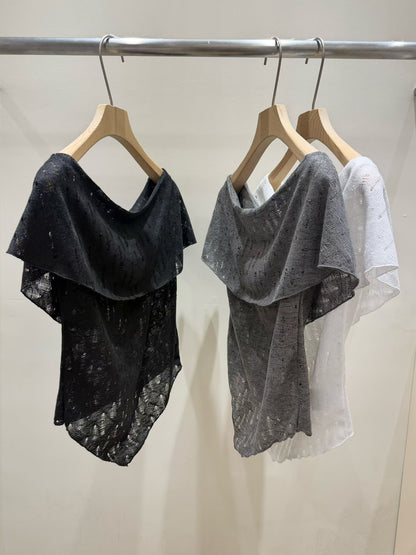 2-way Off Shoulder Ripped Knit Top