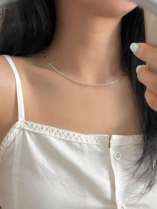 Minimal Ice Beaded Necklace | 極簡冰藍細珠頸鏈