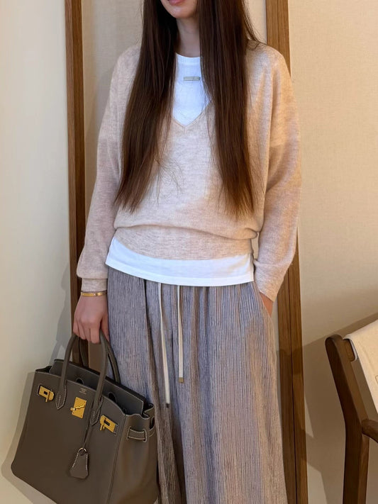 Premium Cloud Deep V Cashmere Knit | 雲感輕透羊駝毛V領針織上衣