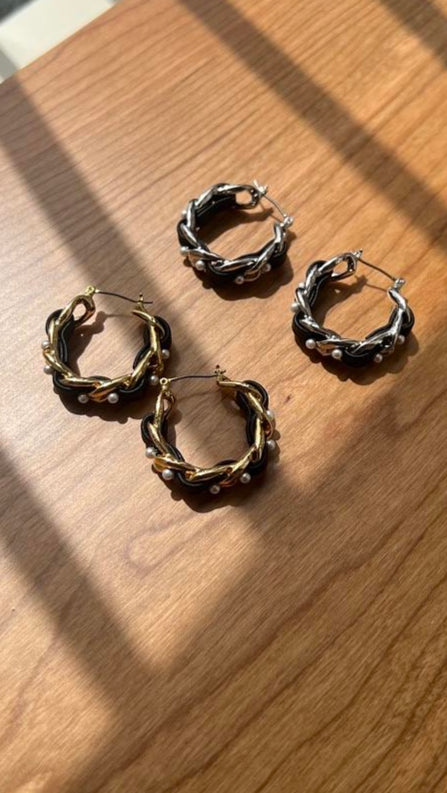 小香風扭紋小珍珠hoop耳環