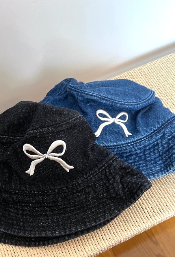 Denim Style Bucket Hat with Bow | 蝴蝶結牛仔布漁夫帽