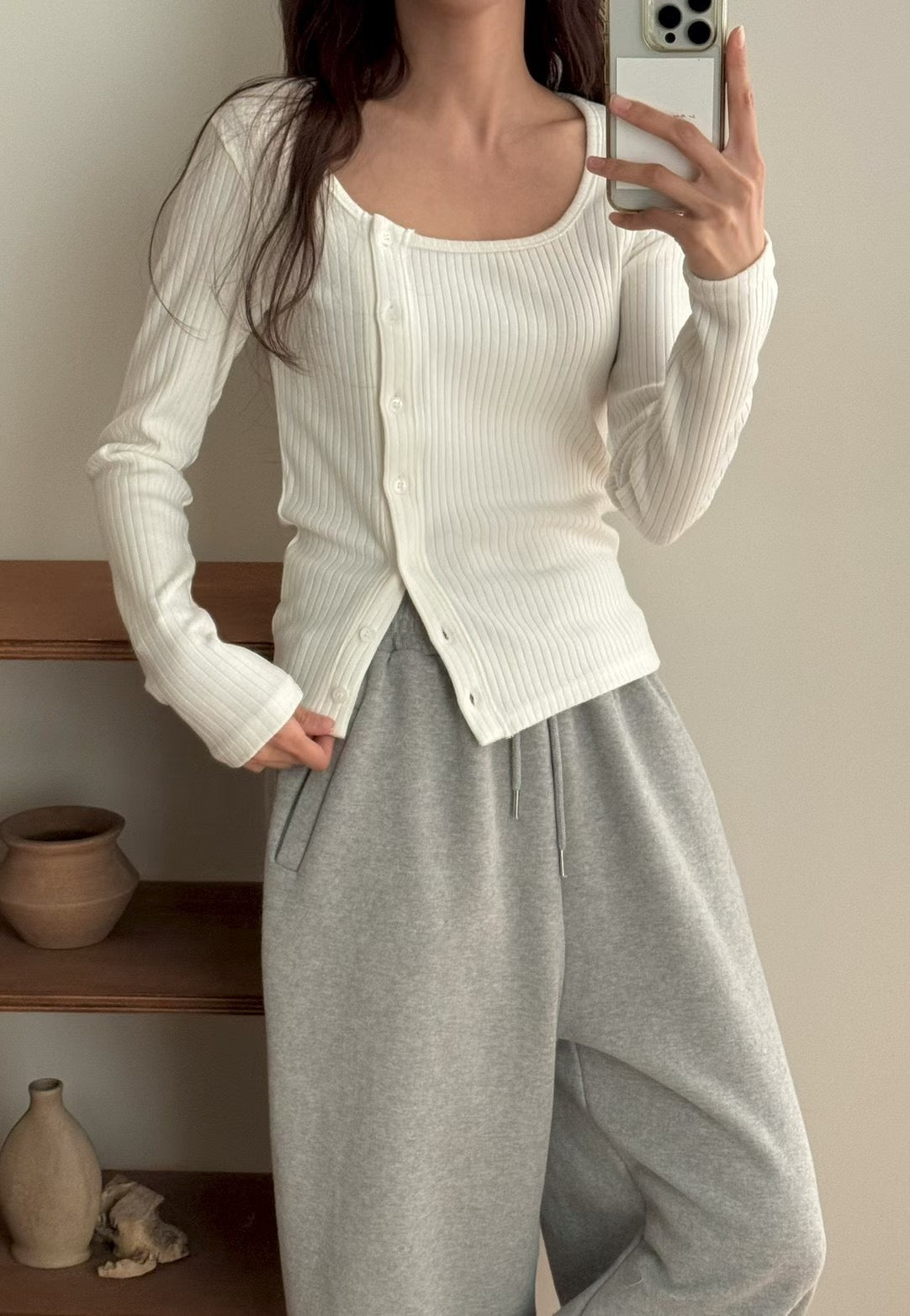 [連線壓軸加碼款] Winter Basic Side Button Up Top | 百搭側鈕扣方領Top￼