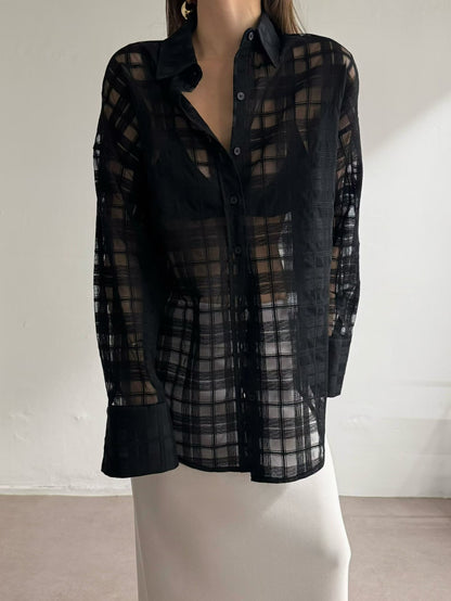 鏤空網格紋襯衫 | Weaving Checkered Boyfriend Shirt