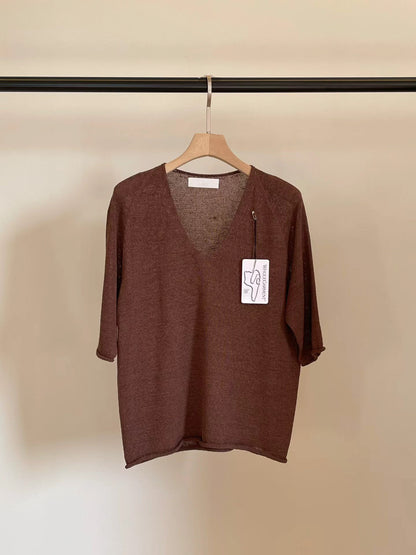 [𝑳𝒊𝒏𝒆𝒏 𝑬𝒅𝒊𝒕] Wholegarment Classic V Neck Linen Knit