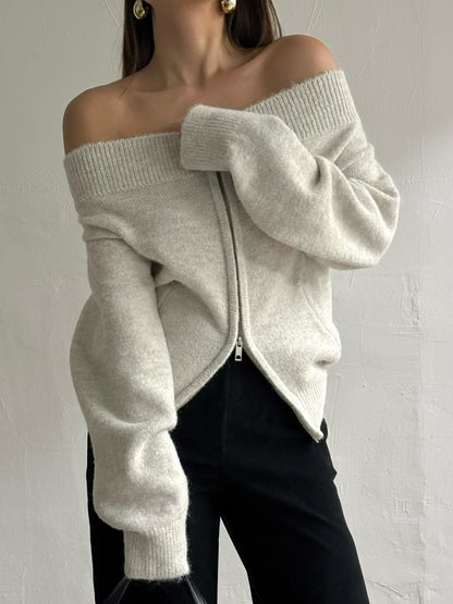 Off Shoulder Zip Up Top
