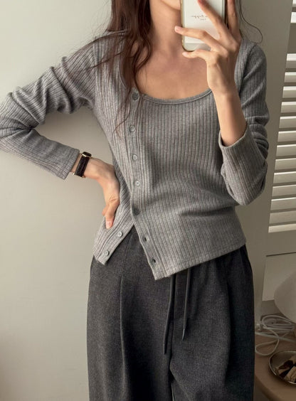 [連線壓軸加碼款] Winter Basic Side Button Up Top | 百搭側鈕扣方領Top￼