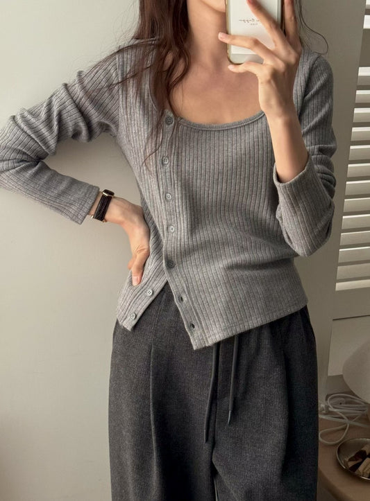 [連線壓軸加碼款] Winter Basic Side Button Up Top | 百搭側鈕扣方領Top￼