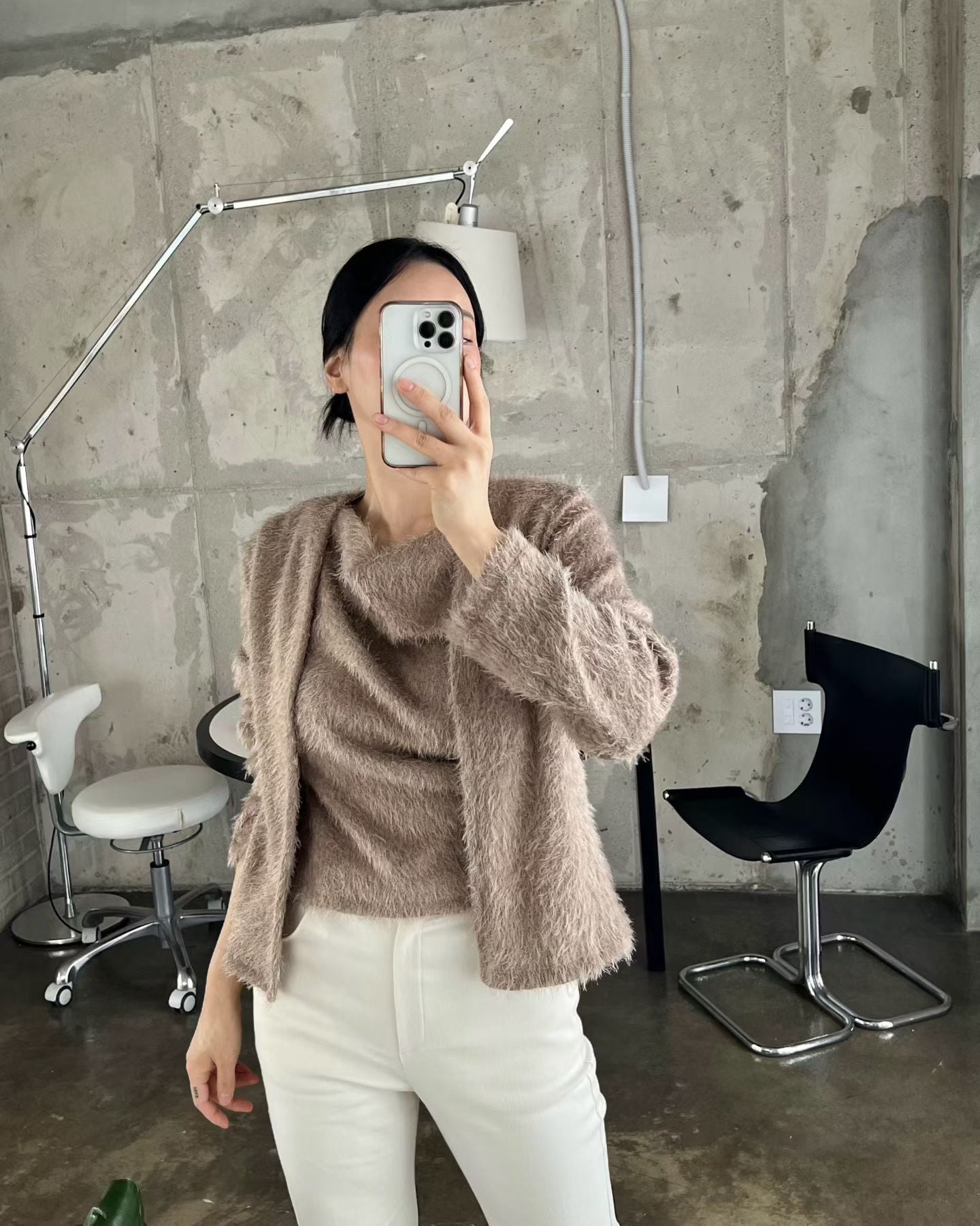 Momo Draping Set | 冬日氣氛毛毛背心外套Set