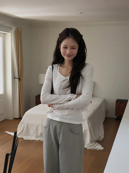 Ribbon Cross Tie Layered Top  | 交叉綁結針織上衣