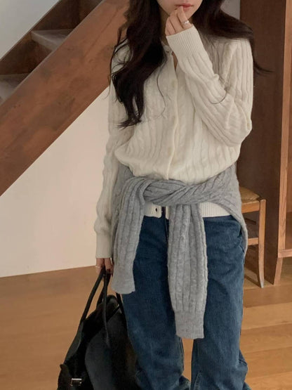 Soft Wool Cable Knit Cardigan