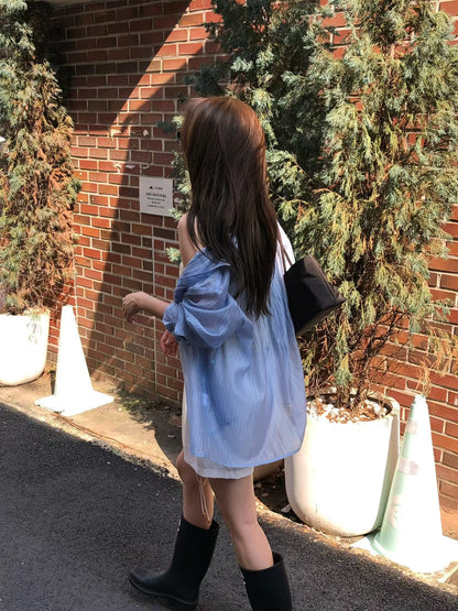 Airy Sheer Boyfriend Striped Shirt | 知性美男友風透膚條紋襯衫