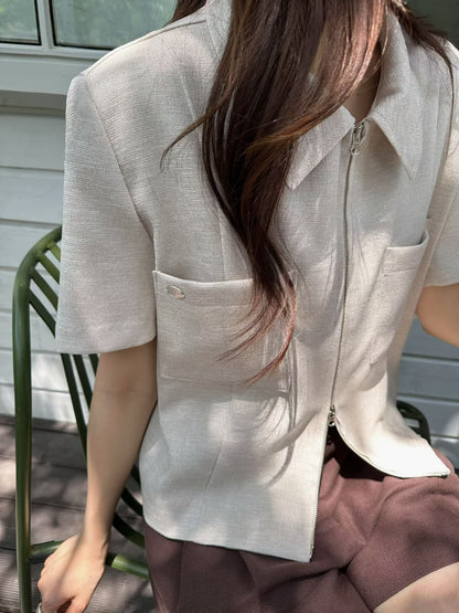 Elegant Tailored Cropped Zip Jacket | 短版拉鍊外套
