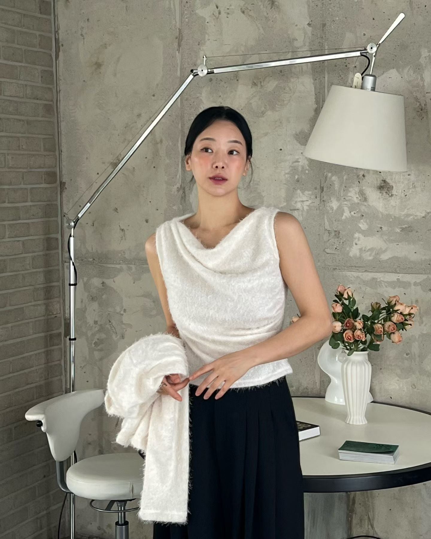 Momo Draping Set | 冬日氣氛毛毛背心外套Set