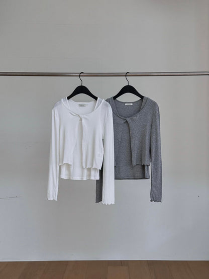 Ribbon Cross Tie Layered Top  | 交叉綁結針織上衣