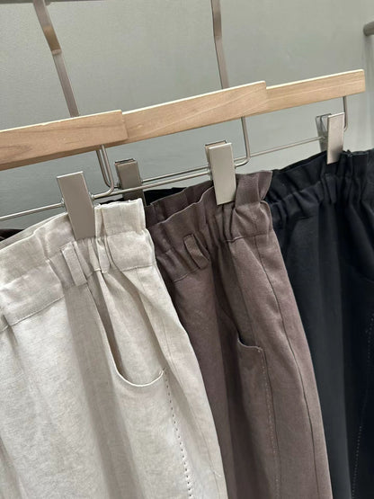 Scrunched Waist Linen-Tencel Pants | 抓皺腰線天絲亞麻長褲