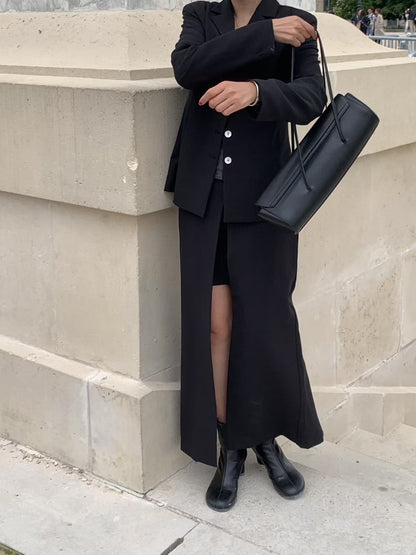 【暴美通勤風】Tailored Front Slit Maxi Skirt | 高腰開叉假兩件長裙