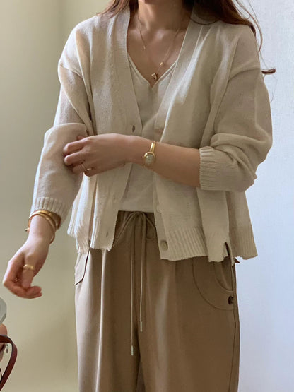 [𝑳𝒊𝒏𝒆𝒏 𝑬𝒅𝒊𝒕] Deep V Button Cardigan