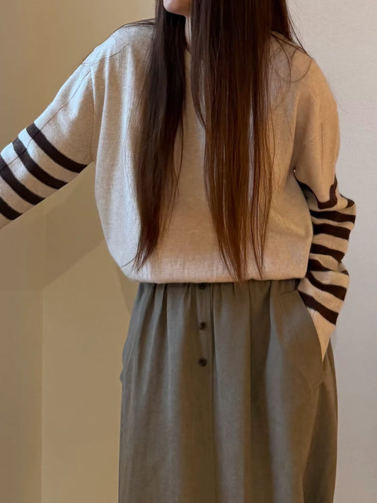 Heritage Camel Striped Sleeves Knit | 老錢風經典駝毛條紋手袖針織上衣