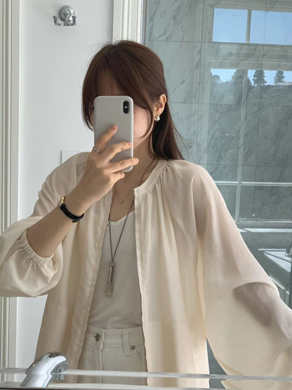 天絲輕透外套罩衣 | Sheer Tencel Zipped Jacket
