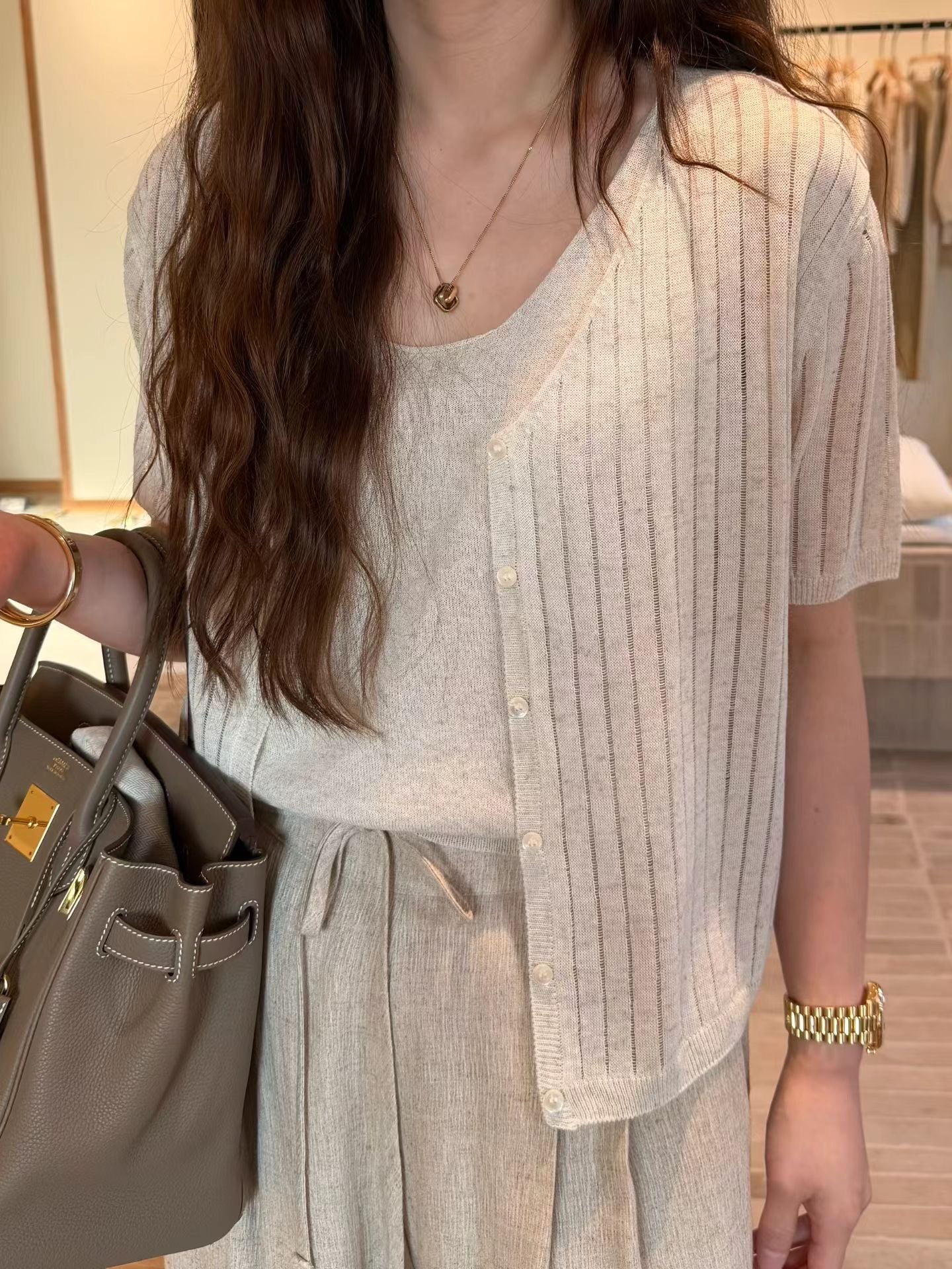 Fluted Sheer Linen Cardigan | 竪坑條紋麻質開襟外套