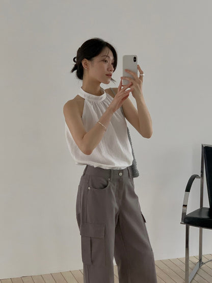 Textured Layer Halter Top | 暗紋理掛脖背心