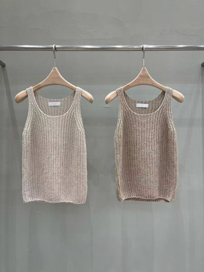 [𝑳𝒊𝒏𝒆𝒏 𝑬𝒅𝒊𝒕] Weaving Crochet U Tank |  寬肩鈎織背心