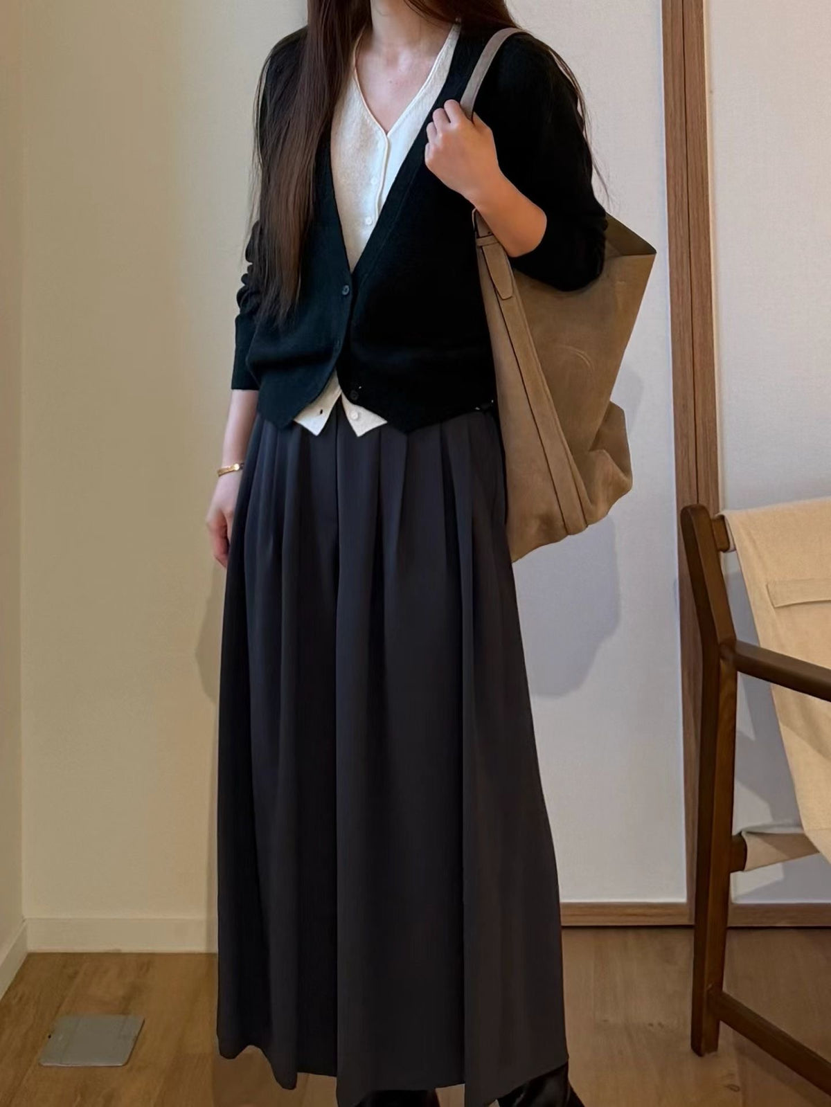 Faux 2-pcs Cashmere Layered Top | 羊駝毛拼色假2件V領 Top