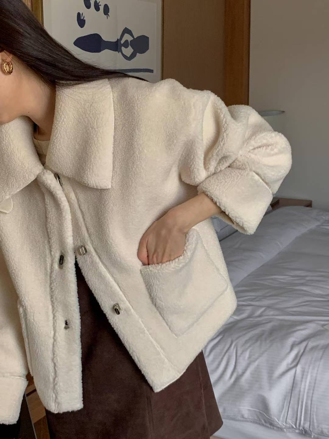 Frosty Teddy Mid Jacket | 小熊羊羔毛短版外套