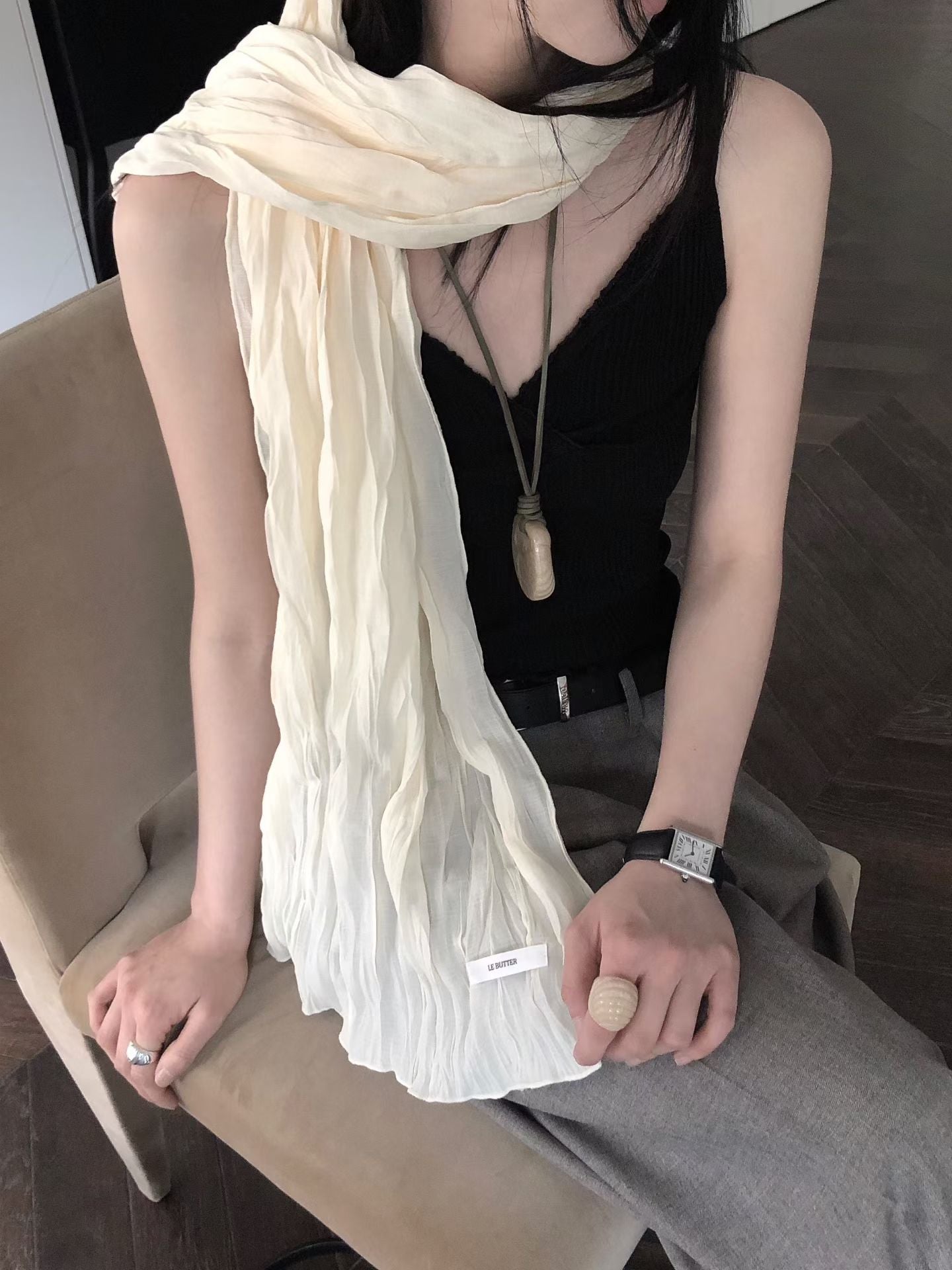 [春季必入飾品] Crepe Ruffle Scarf | 絹皺絲質頸巾￼